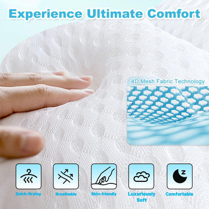 EcoHLL Ergonomic Bath Pillow for Tub – Soft Spa Cushion with 4D Mesh & Non-Slip Suction Cups for Head, Neck & Back Support – Washable Bathtub Pillow for Relaxing Hot Baths – White Avelisse