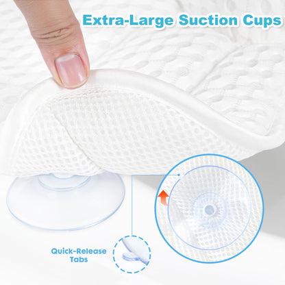 EcoHLL Ergonomic Bath Pillow for Tub – Soft Spa Cushion with 4D Mesh & Non-Slip Suction Cups for Head, Neck & Back Support – Washable Bathtub Pillow for Relaxing Hot Baths – White Avelisse