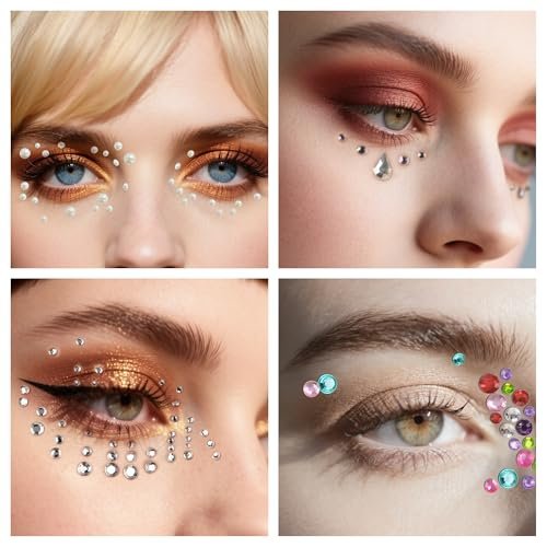 Self-Adhesive Face Gems & Body Glitter: Festival Rave Essentials - Temporary Tattoo Rhinestones for Women - görsel 4