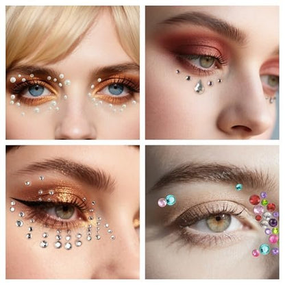 Self-Adhesive Face Gems & Body Glitter: Festival Rave Essentials - Temporary Tattoo Rhinestones for Women