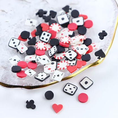 Tyuimhx 6 Grids Poker Nail Charms - Mixed Spades, Clubs, Hearts Block Nail Art Slices - 3D Resin Fimo Slices for Women DIY Manicure, Lip Gloss, Cellphone Decorations