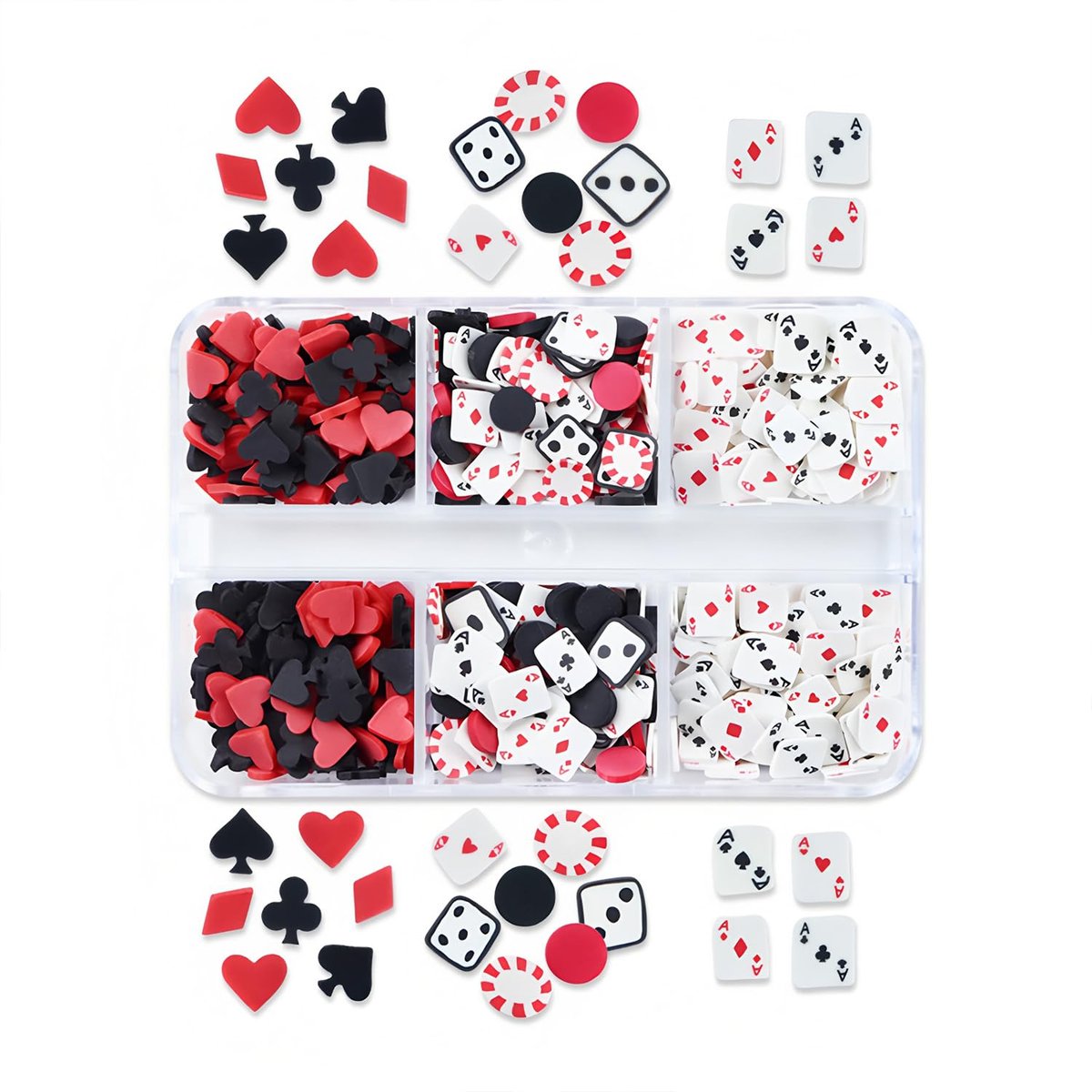 Tyuimhx 6 Grids Poker Nail Charms - Mixed Spades, Clubs, Hearts Block Nail Art Slices - 3D Resin Fimo Slices for Women DIY Manicure, Lip Gloss, Cellphone Decorations - görsel 5