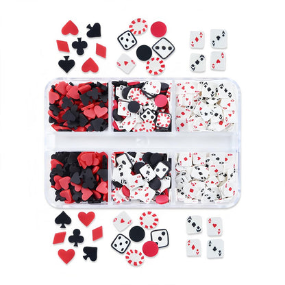 Tyuimhx 6 Grids Poker Nail Charms - Mixed Spades, Clubs, Hearts Block Nail Art Slices - 3D Resin Fimo Slices for Women DIY Manicure, Lip Gloss, Cellphone Decorations