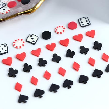 Tyuimhx 6 Grids Poker Nail Charms - Mixed Spades, Clubs, Hearts Block Nail Art Slices - 3D Resin Fimo Slices for Women DIY Manicure, Lip Gloss, Cellphone Decorations