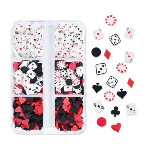 Tyuimhx 6 Grids Poker Nail Charms - Mixed Spades, Clubs, Hearts Block Nail Art Slices - 3D Resin Fimo Slices for Women DIY Manicure, Lip Gloss, Cellphone Decorations - görsel 2