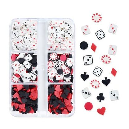 Tyuimhx 6 Grids Poker Nail Charms - Mixed Spades, Clubs, Hearts Block Nail Art Slices - 3D Resin Fimo Slices for Women DIY Manicure, Lip Gloss, Cellphone Decorations