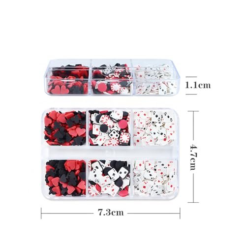 Tyuimhx 6 Grids Poker Nail Charms - Mixed Spades, Clubs, Hearts Block Nail Art Slices - 3D Resin Fimo Slices for Women DIY Manicure, Lip Gloss, Cellphone Decorations - görsel 12