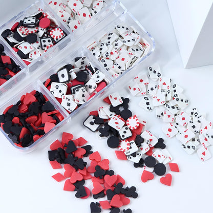 Tyuimhx 6 Grids Poker Nail Charms - Mixed Spades, Clubs, Hearts Block Nail Art Slices - 3D Resin Fimo Slices for Women DIY Manicure, Lip Gloss, Cellphone Decorations