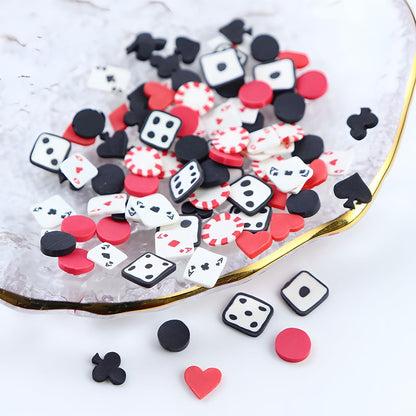 Tyuimhx 6 Grids Poker Nail Charms - Mixed Spades, Clubs, Hearts Block Nail Art Slices - 3D Resin Fimo Slices for Women DIY Manicure, Lip Gloss, Cellphone Decorations