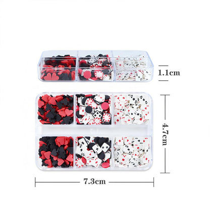 Tyuimhx 6 Grids Poker Nail Charms - Mixed Spades, Clubs, Hearts Block Nail Art Slices - 3D Resin Fimo Slices for Women DIY Manicure, Lip Gloss, Cellphone Decorations