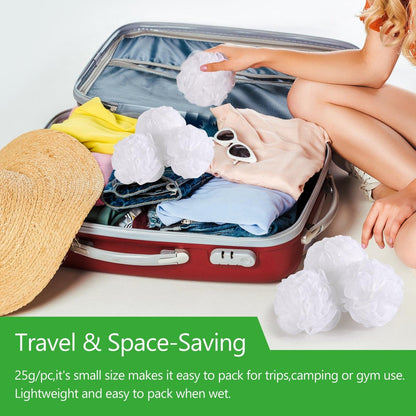 8-Pack Small Loofah Travel Size Bath Sponge 35g Each - White Mesh Pouf Exfoliating Scrunchies