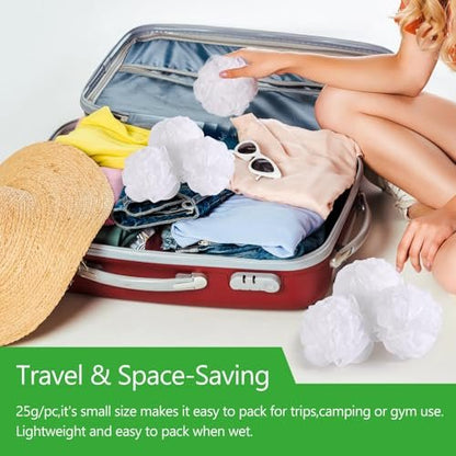 8-Pack Small Loofah Travel Size Bath Sponge 35g Each - White Mesh Pouf Exfoliating Scrunchies