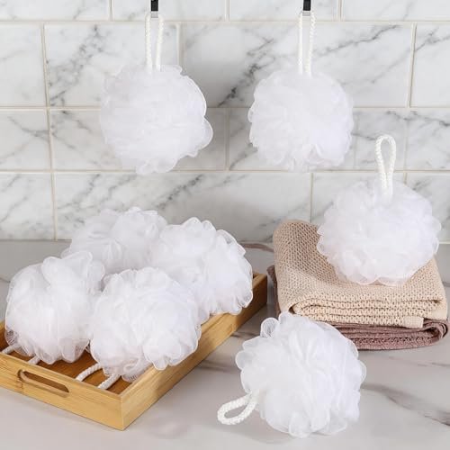 8-Pack Small Loofah Travel Size Bath Sponge 35g Each - White Mesh Pouf Exfoliating Scrunchies - görsel 10