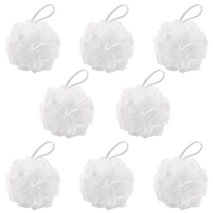 8-Pack Small Loofah Travel Size Bath Sponge 35g Each - White Mesh Pouf Exfoliating Scrunchies