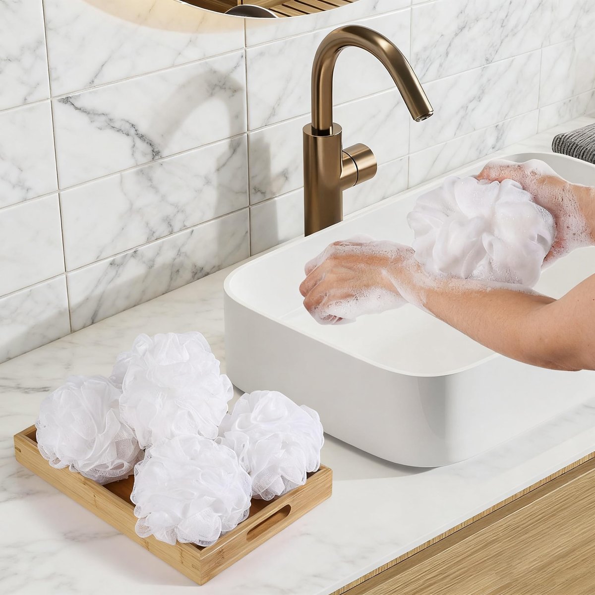 8-Pack Small Loofah Travel Size Bath Sponge 35g Each - White Mesh Pouf Exfoliating Scrunchies - görsel 7