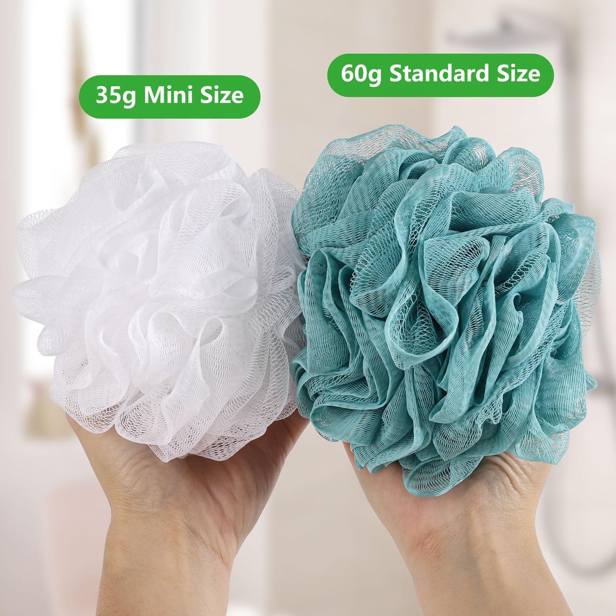 8-Pack Small Loofah Travel Size Bath Sponge 35g Each - White Mesh Pouf Exfoliating Scrunchies - görsel 3