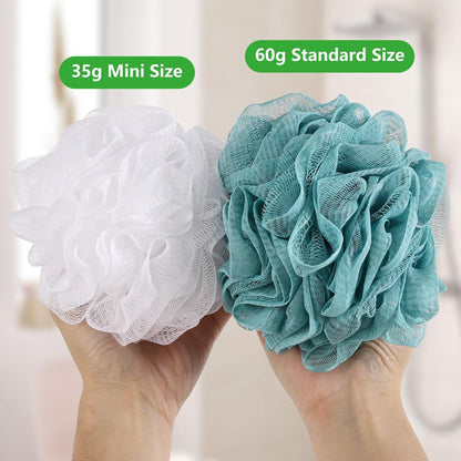8-Pack Small Loofah Travel Size Bath Sponge 35g Each - White Mesh Pouf Exfoliating Scrunchies