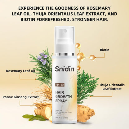 Snidin Hair Growth Spray – Biotin & Rosemary Oil Multi-Effect Scalp Treatment for Thinning Hair with Ginseng & Arborvitae – 60ml Avelisse