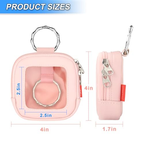 TraMust Hair Tie Organizer Bag with Clear Window - PU Leather Portable Hair Accessories Holder with O Ring for Bobby Pins, Cotton Swabs, Small Items (Pink, 4x4x1.7 inches) - görsel 6