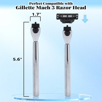 Ergonomic Metal Razor Handle Compatible with Gillette Mach 3 - Reusable, Precision Shaving (Handle Only, No Blades) Avelisse