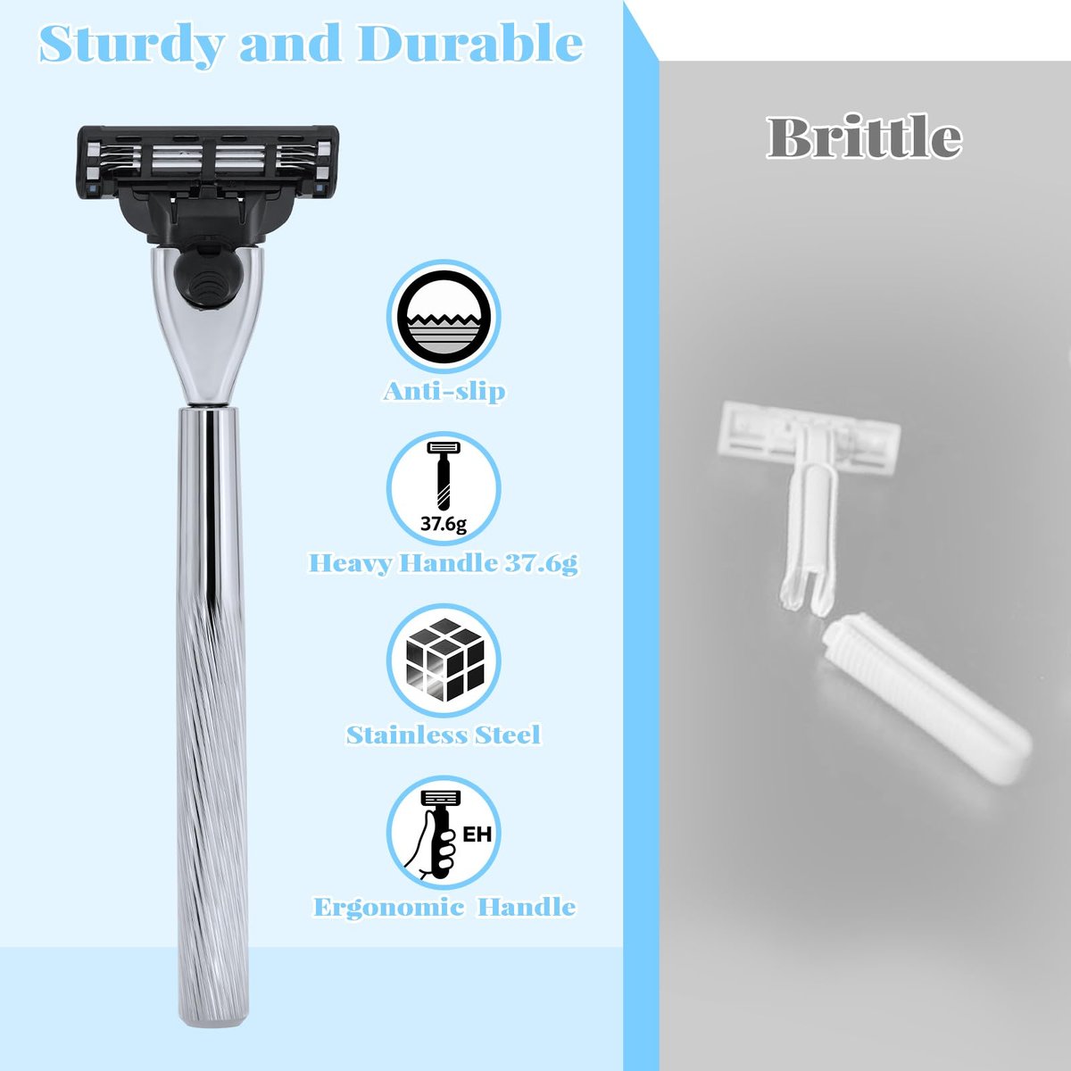 Ergonomic Metal Razor Handle Compatible with Gillette Mach 3 - Reusable, Precision Shaving (Handle Only, No Blades) Avelisse