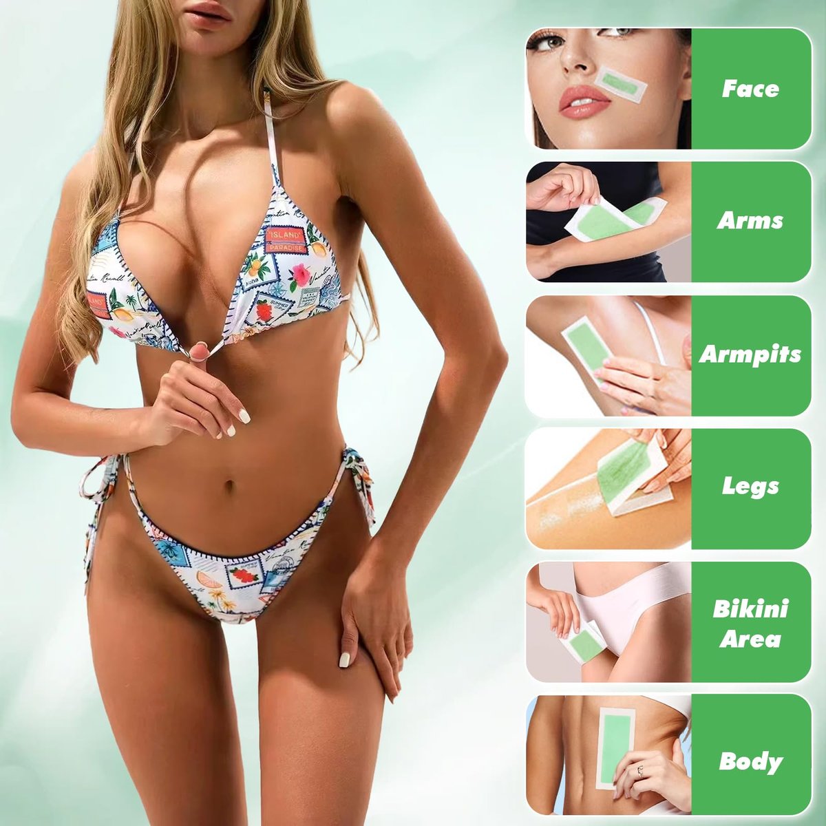 116PCS Wax Strips for Hair Removal - Facial & Body Waxing Kit for Women, Includes 8 Oil Wipes, All Skin Types - görsel 7