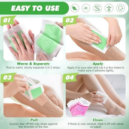 116PCS Wax Strips for Hair Removal - Facial & Body Waxing Kit for Women, Includes 8 Oil Wipes, All Skin Types