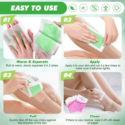 116PCS Wax Strips for Hair Removal - Facial & Body Waxing Kit for Women, Includes 8 Oil Wipes, All Skin Types