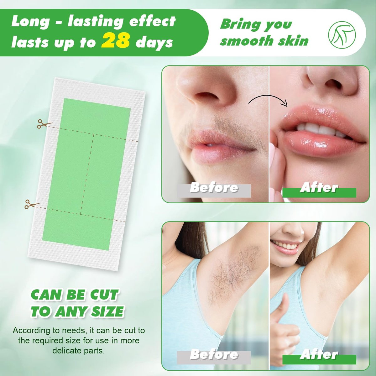 116PCS Wax Strips for Hair Removal - Facial & Body Waxing Kit for Women, Includes 8 Oil Wipes, All Skin Types - görsel 9