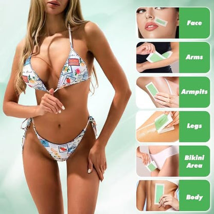 116PCS Wax Strips for Hair Removal - Facial & Body Waxing Kit for Women, Includes 8 Oil Wipes, All Skin Types