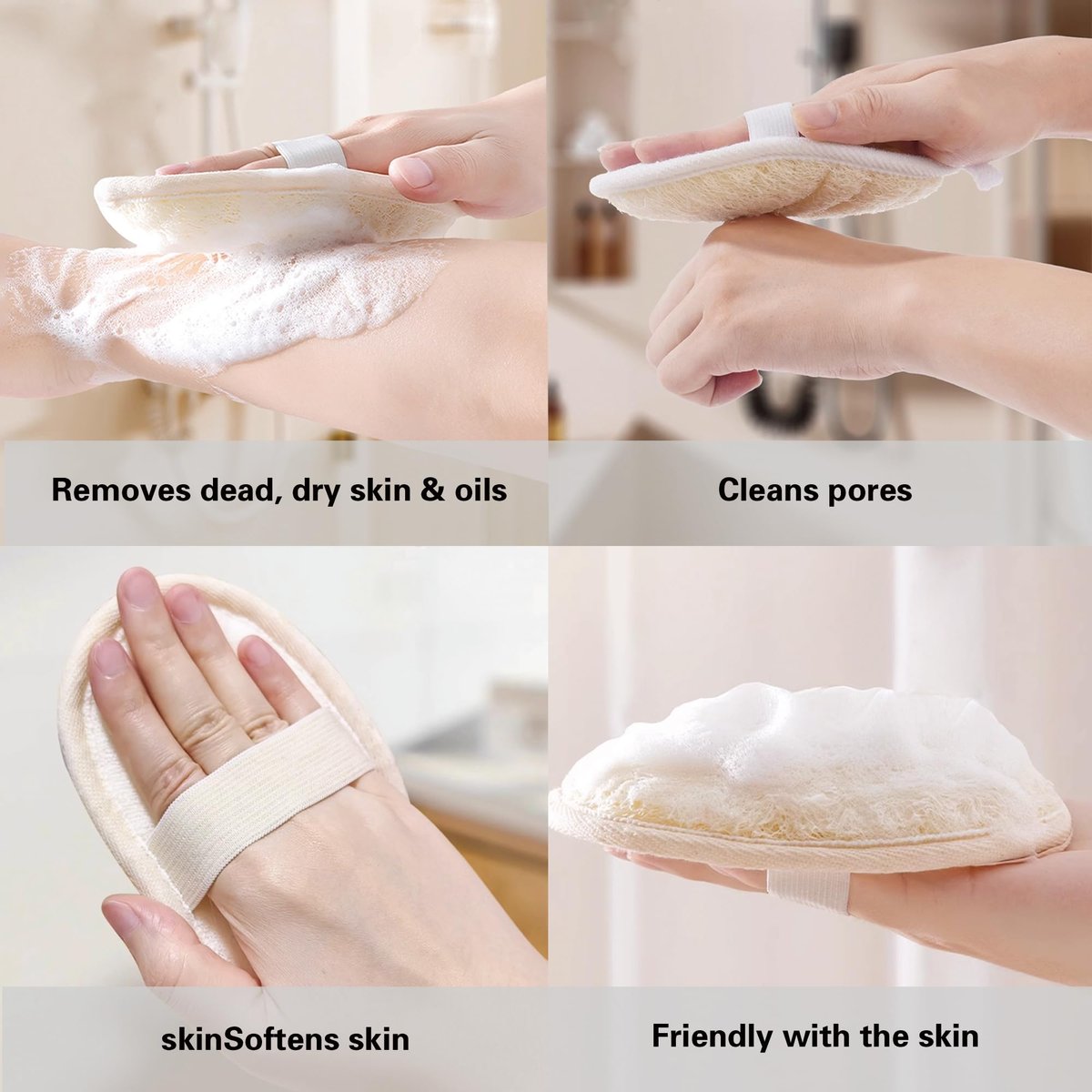 Natural Loofah Exfoliating Body Scrubber Pads – 100% Plant-Based Shower Luffa Sponge (3-Pack) Avelisse