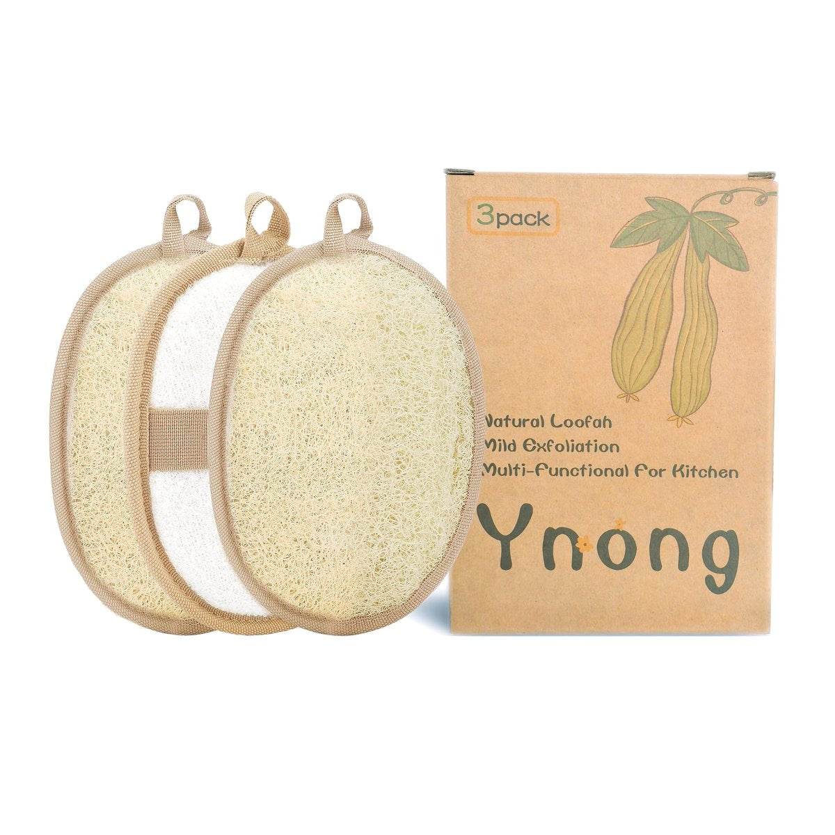 Natural Loofah Exfoliating Body Scrubber Pads – 100% Plant-Based Shower Luffa Sponge (3-Pack) Avelisse