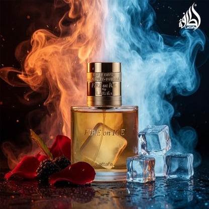 Lattafa Fire On Ice Eau de Parfum – Fruity, Spicy, Woody, Ambery Unisex Fragrance, 110 ml