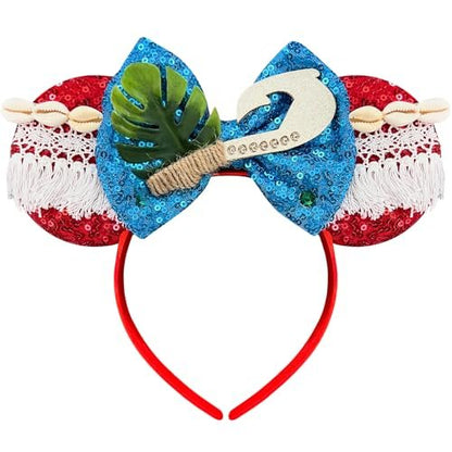 Brylla Cute Princess Mouse Ears Headband - Sequin Blue Bows Ocean Princess Hairband for Women, Halloween Costume Party Avelisse