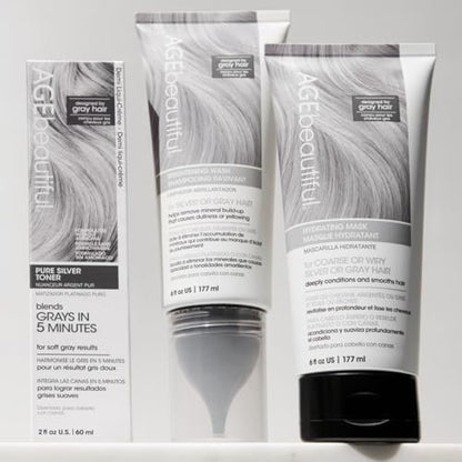 AGE beautiful Hydrating Mask for Wiry, Coarse Silver or Gray Hair – Deep Conditioning Treatment with Silk Amino Acids & Keratin, Reduces Frizz for Smooth, Shiny Hair