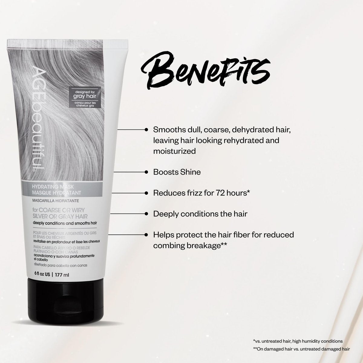 AGE beautiful Hydrating Mask for Wiry, Coarse Silver or Gray Hair – Deep Conditioning Treatment with Silk Amino Acids & Keratin, Reduces Frizz for Smooth, Shiny Hair - görsel 5