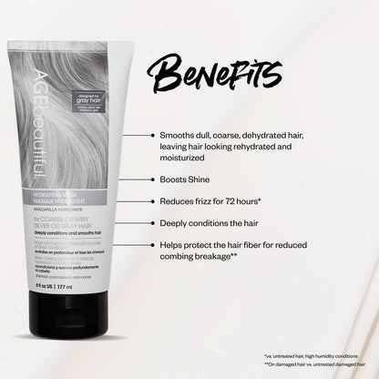 AGE beautiful Hydrating Mask for Wiry, Coarse Silver or Gray Hair – Deep Conditioning Treatment with Silk Amino Acids & Keratin, Reduces Frizz for Smooth, Shiny Hair