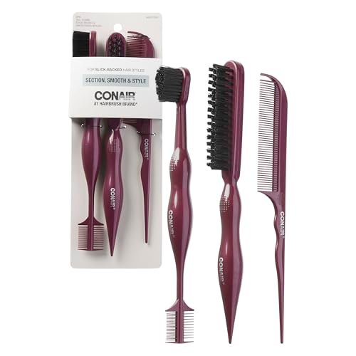 Conair Slick Back Tail Comb Set, 3-Pack with Fine Tooth Tail Comb, Edge Brush, and Smoothing Brush for Teasing, Parting, and Smoothing Sleek Hair Styles, Control Hair Flyaways - görsel 2