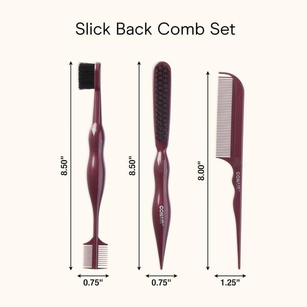 Conair Slick Back Tail Comb Set, 3-Pack with Fine Tooth Tail Comb, Edge Brush, and Smoothing Brush for Teasing, Parting, and Smoothing Sleek Hair Styles, Control Hair Flyaways - görsel 6