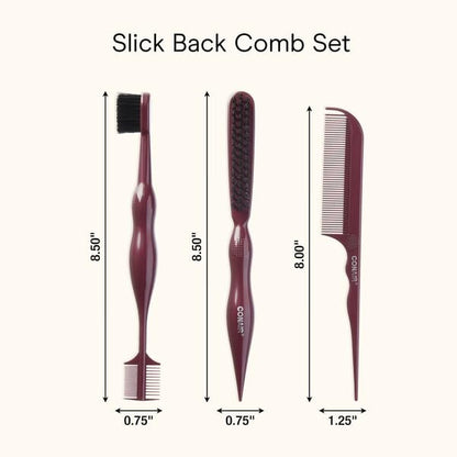 Conair Slick Back Tail Comb Set, 3-Pack with Fine Tooth Tail Comb, Edge Brush, and Smoothing Brush for Teasing, Parting, and Smoothing Sleek Hair Styles, Control Hair Flyaways
