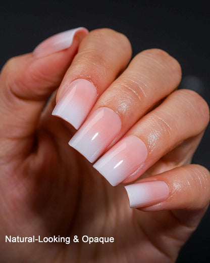 SUPNAIL Press on Nails - Ombre Short Square, 19 Sizes, 38 Pieces, Pink White Ombre with Brush-on Glue & Adhesive Tabs