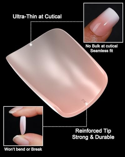 SUPNAIL Press on Nails - Ombre Short Square, 19 Sizes, 38 Pieces, Pink White Ombre with Brush-on Glue & Adhesive Tabs