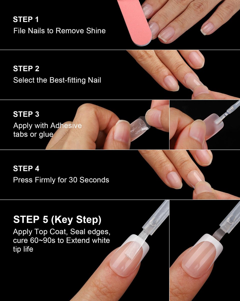 SUPNAIL Press on Nails - Ombre Short Square, 19 Sizes, 38 Pieces, Pink White Ombre with Brush-on Glue & Adhesive Tabs - görsel 13
