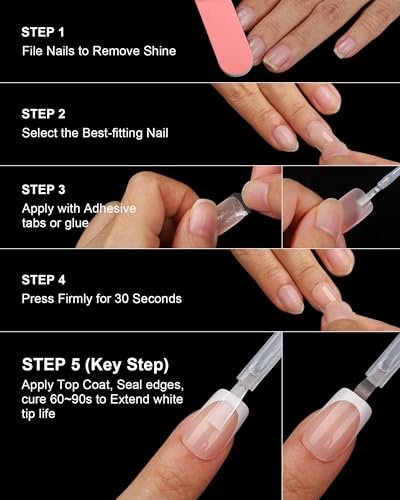 SUPNAIL Press on Nails - Ombre Short Square, 19 Sizes, 38 Pieces, Pink White Ombre with Brush-on Glue & Adhesive Tabs - görsel 14