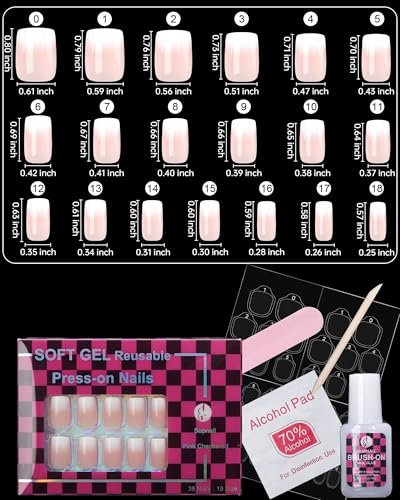 SUPNAIL Press on Nails - Ombre Short Square, 19 Sizes, 38 Pieces, Pink White Ombre with Brush-on Glue & Adhesive Tabs