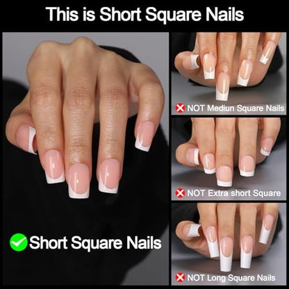 SUPNAIL Press on Nails - Ombre Short Square, 19 Sizes, 38 Pieces, Pink White Ombre with Brush-on Glue & Adhesive Tabs