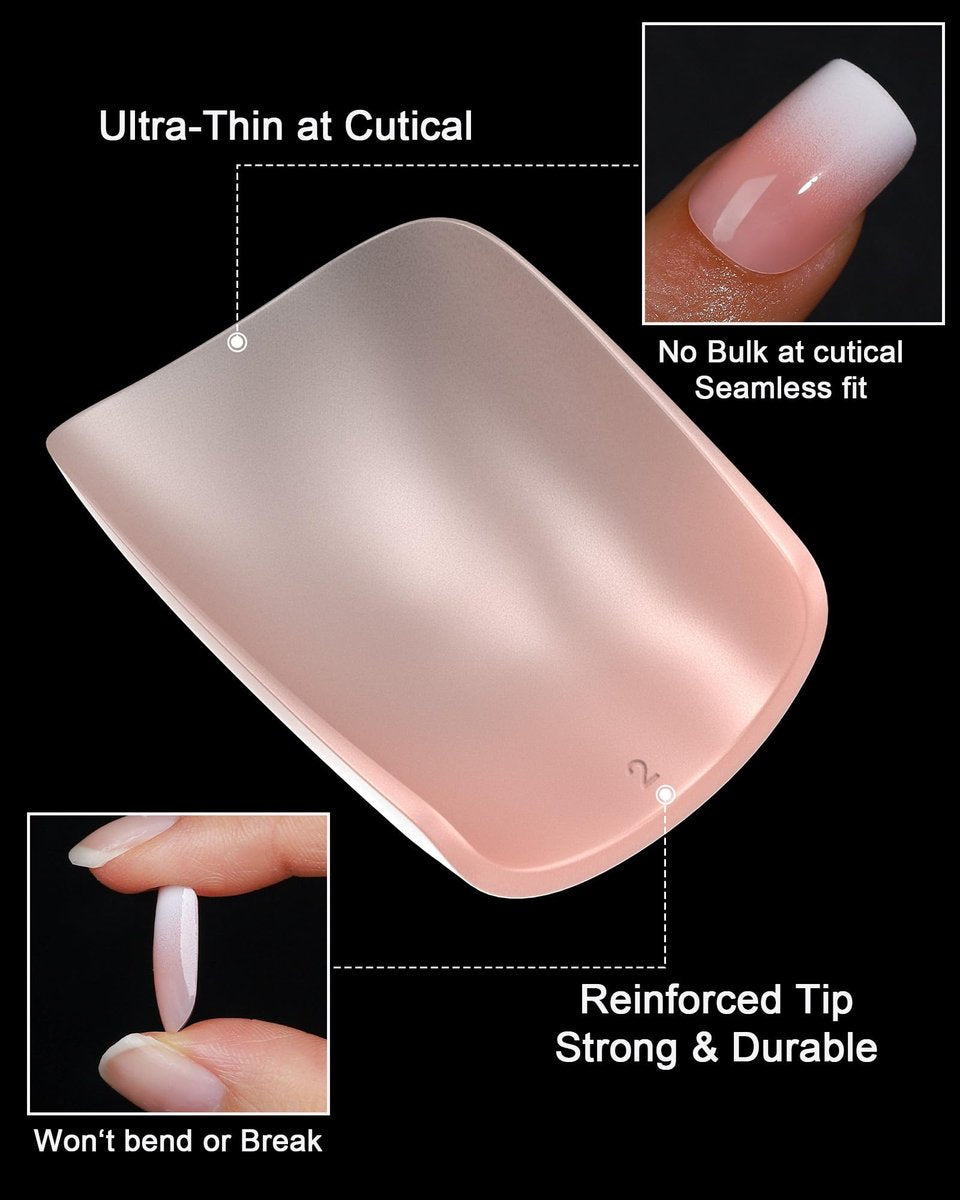 SUPNAIL Press on Nails - Ombre Short Square, 19 Sizes, 38 Pieces, Pink White Ombre with Brush-on Glue & Adhesive Tabs - görsel 5