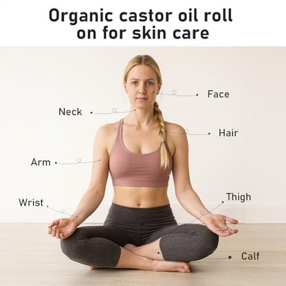Organic Castor Oil Rose Quartz Roller Ball - Golden Castor Oil Roll-On with Rose Quartz, 100% Pure, Unscented, For Radiant Skin | Deeply Hydrates | Reduces Fine Lines | Lush Hair & Relaxation [1.7oz] Avelisse