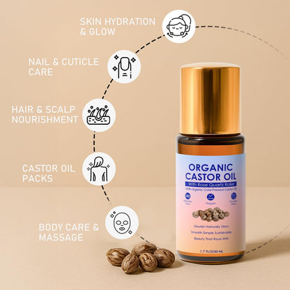 Organic Castor Oil Rose Quartz Roller Ball - Golden Castor Oil Roll-On with Rose Quartz, 100% Pure, Unscented, For Radiant Skin | Deeply Hydrates | Reduces Fine Lines | Lush Hair & Relaxation [1.7oz] Avelisse