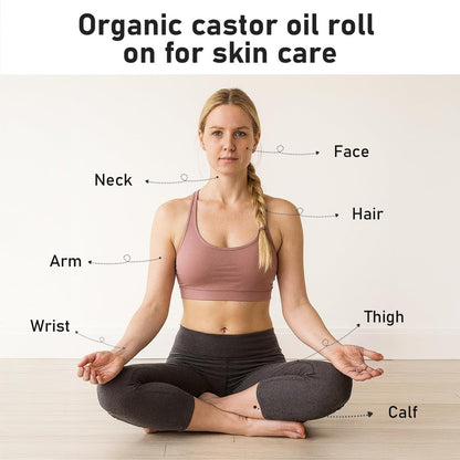 Organic Castor Oil Rose Quartz Roller Ball - Golden Castor Oil Roll-On with Rose Quartz, 100% Pure, Unscented, For Radiant Skin | Deeply Hydrates | Reduces Fine Lines | Lush Hair & Relaxation [1.7oz] Avelisse